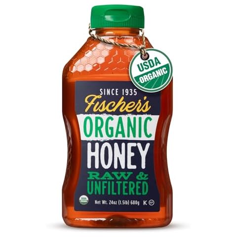 Fischer's 100% Organic Honey, USDA Certified, 24 Oz – Pure, Raw & Unfiltered Honey – All-Natural Sweetener – Rich Flavor Profile, Packed with Nutrients Cover