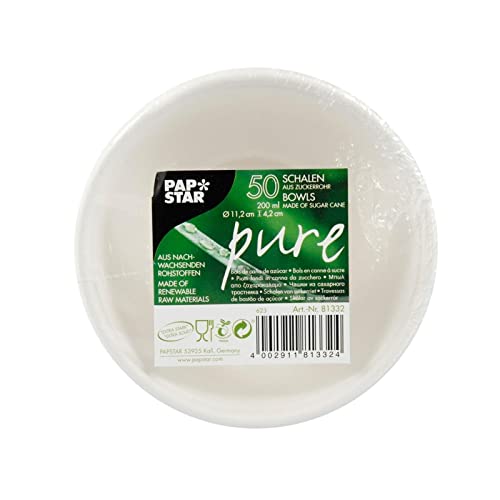 Unbekannt 50 Schalen, Zuckerrohr Pure 200 ml Ø 11,2 cm 4,2 cm Weiss
