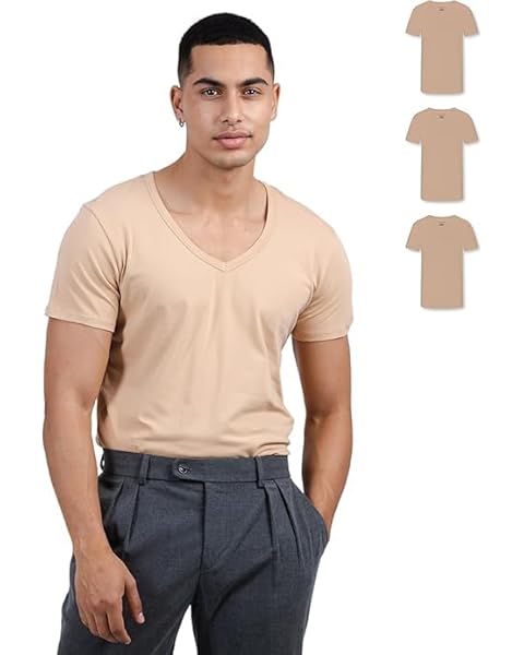 SKIPPER Pack of 3 Men's Deep V-Neck T-Shirts - Stretch Cotton, Perfect Fit & Retains Shape - Invisible Under Shirts - Slim Fit S - 3XL