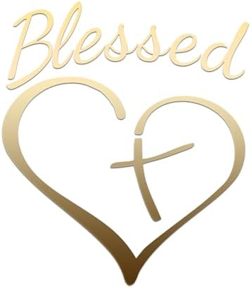 Blessed Cross and Heart Christian Decal Vinyl Sticker Auto Car Truck Wall Laptop | Gold | 4" x 5.5" image 2