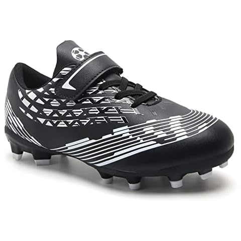 VOCNTVY Kids Football Boots FG/AG Boys Soccer Cleats Shoes Girls Outdoor Athltics Trainers Runing Shoes Black 5 UK Chlid Cover