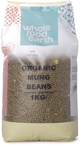 Wholefood Earth Organic Mung Beans 1kg GMO Free | Vegan | High Fibre | High Protein | Certified Organic