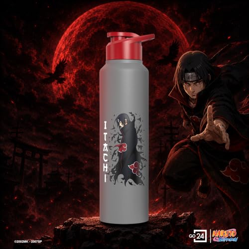 Image of Water Bottle 950ml Stainless Steel Sports /Fridge Bottle with Sipper Cap | 1-Year Warranty | Single Wall| For Home, Office, Gym, Travelling | Lightweight | Naruto Ninja | Grey - Itachi