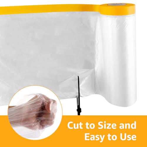 WOPPLXY 3 Rollen Abdeckfolie mit Klebeband, 270cm x 20m Malerfolie, Transparent PE-Folie mit Gelb Papier Abdeckfolie Maler zum Staubschutz, Lackieren von Autowänden