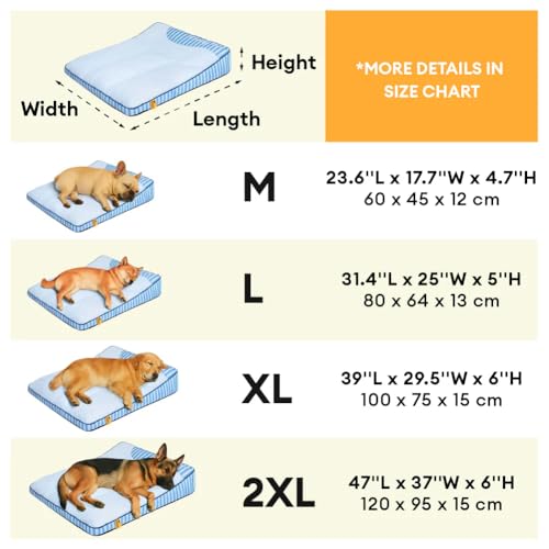 FUNNY FUZZY Cooling Orthopedic Dog Bed for Medium Large Dogs, Washable Summer Dog Sofa with Breathable Cooling Fabric, Supportive Bolster Pillow, Pet Couch Mats for Hot Sleeping Dogs(Strip Blue, 2XL) by FUNNY FUZZY - Image 5