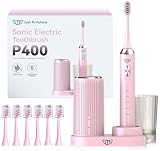JTF Sonic Electric Toothbrush with UV Sanitizing & Drying: 5 Modes for Effective Yet Gentle Cleaning – with 6 Brush Heads, Rinse Cup, Wireless Charging Base, Rechargeable for Daily Care, Home & Travel