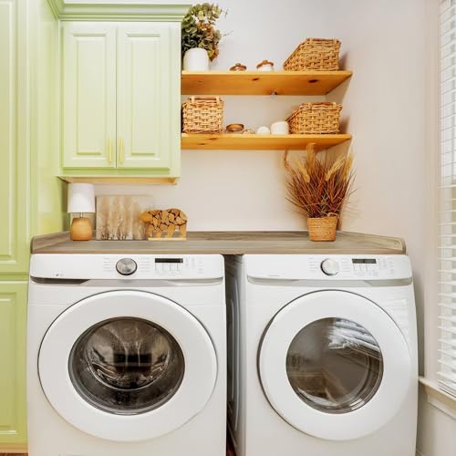 Royxen Washer Dryer Countertop Solid Wood with Polyester Coating, Laundry Countertop with Edge Rails - 27.5" Depth x 54" Width Laundry Room Organization (White Oak)