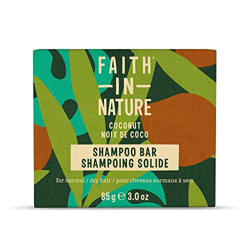 Faith In Nature, Shampooing Solide Naturel à la Noix de Coco et au Beurre de Karité Faith In Nature, Hydratant, Vegan & Cruelty Free, Sans Parabènes & SLES, Pour Cheveux Normaux à Secs, 85g