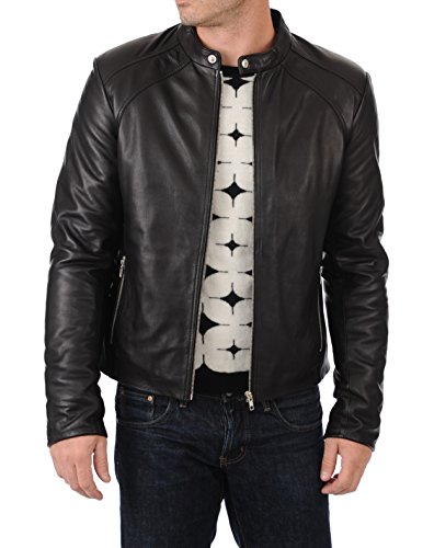 Image of D DOLLY LAMB Men's Lambskin Leather Bomber Biker Jacket - Winter Wear - Round Collar