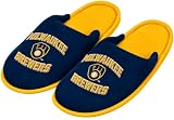 FOCO MLB Men's Official Primary Logo Wordmark Embroidered Stacked Team Logo Scuff Slide Slippers (Milwaukee Brewers - Navy, 13-14, US Footwear Size System, Adult, Men, Numeric Range, Medium, 13, 14, Milwaukee Brewers)