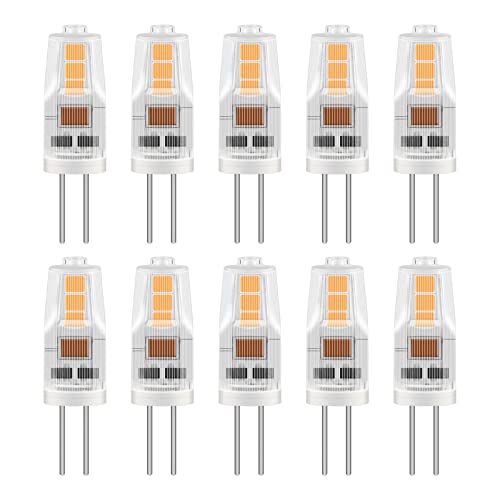 Caldarax 10 Pezzi G4 LED Lampadina 2W, AC/DC 12V, Equivalenti a 20W Lampada Alogena, Bianco Caldo 3000K, 200LM, Non Dimmerabile, Risparmio Energetico a LED, per Cappe, Lampadari