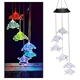 Wind Chimes Chandelier, Solar Turtles Hanging Lamp ,Wind Chime Pendant Light IP44 Waterproof Mixcolor Slow Flashing