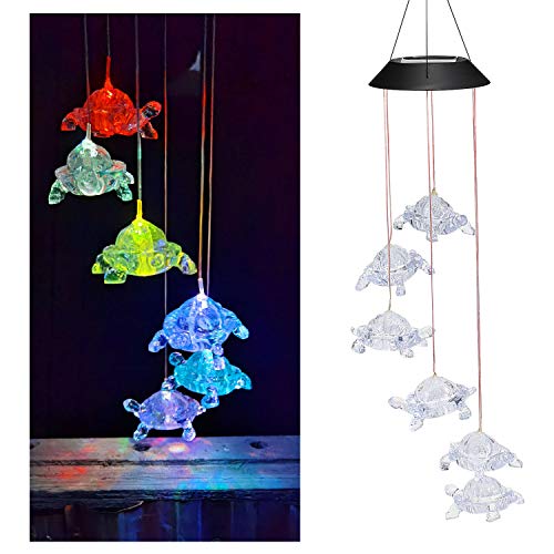 Wind Chimes, Vislone Solar Wind Chimes for Outside, Color Changing Wind Chime for Outside Clearance Unique Outdoor Decor Colorful Garden Patio (Turtles)