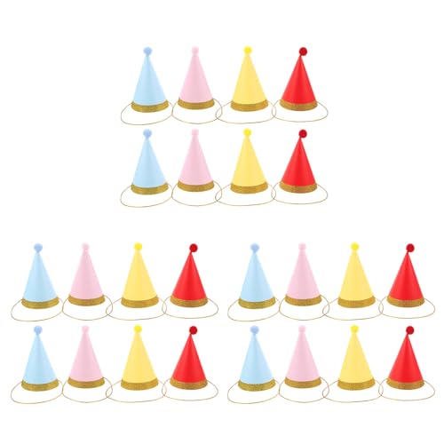 Mobestech 24 Pezzi Cappelli Festa Compleanno Carta con Pompon Colorati e Dorato Cappellini Conici Leggeri e Comodi per Feste e Celebrazioni