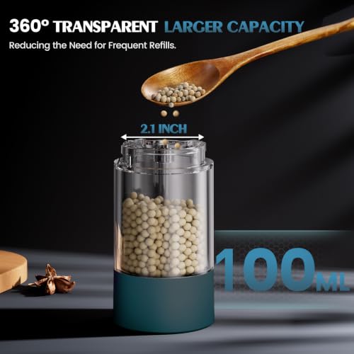 Image of Electric Salt and Pepper Grinder Set Automatic Battery Pepper Mill Shakers Adjustable Coarseness Upgraded Larger Capacity with Led Home and Kitchen Appliances(Teal)