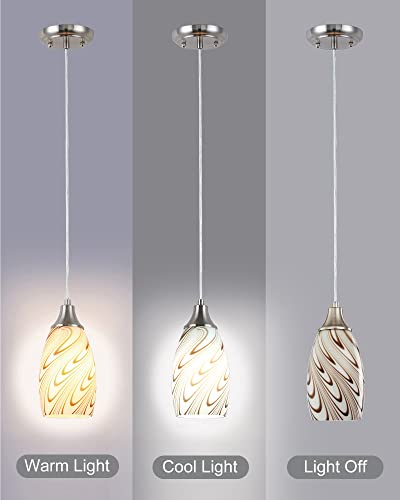 Karyfine Mini Glass Pendant Lights, Art Glass Pendant Hanging Light Fixtures With Brushed Nickel Finish Adjustable Cord Glass Pendant Lampshade For Kitchen Island,Hallway,Dining Room Milk Brown-1P #TOP3