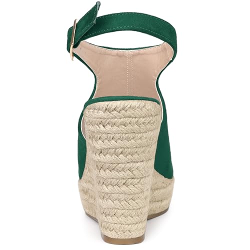 Allegra K Allegra K Women's Peep Toe Slingback Platform Emerald Green Espadrilles Wedge Heels Sandals 7 m US