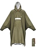 ANYOO Wasserdichter Regenponcho Winddichter Regenmantel mit Seitlichem Reißverschluss, Leichter Regenjacke mit Verstellbaren Ärmeln für Outdoor Wandern Radfahren, Einheitsgröße, Armee Grün
