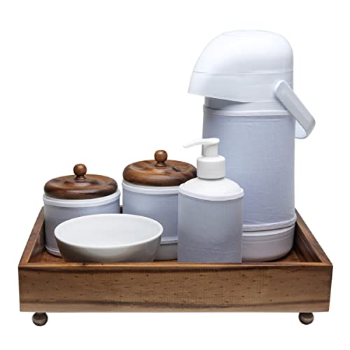 Kit Higiene Madeira Clássico, Potinho de Mel, Azul