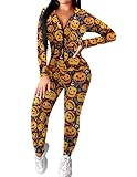 Ekouaer Halloween Onesie for Women Hoodie Jumpsuit Long Sleeve Pajamas Onesie Zipper Romper with Pockets Halloween Pumpkin Print L