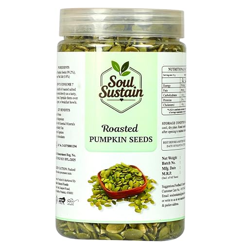 Image of Roasted Pumpkin Seeds (500 GM) - Plant Protein & Fiber Rich Snack, Heart & Bone Support, Healthy Fats, Magnesium & Antioxidants, Salad & Smoothie Toppers, Baking & On-the-Go Nutritious Seeds