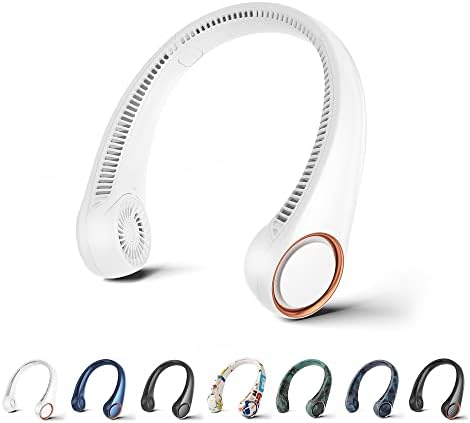 penkou Neck Fan,Portable Hands Free Bladeless Fan,4000mAh Battery Operated Wearable Personal Fan,USB Rechargeable,3 Speeds 72 Air Outlet 360° Faster Cooling Quiet Fan,Summer Gifts,White