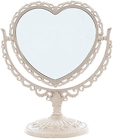 XPXKJ 7-Inch Heart Shaped Mirror Tabletop Vanity Makeup Mirror with 3X Magnification Double-Sided Rotatable Dresser Mirror Bathroom Bedroom Dressing Beauty Mirror (Heart-Shaped, Beige)