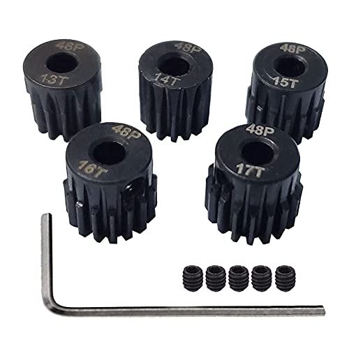 AMOGOT Metal Steel 48P Pinion Gear 13T 14T 15T 16T 17T 3.175mm Shaft Motor Gears Set with Hex Key for 1/10 RC Brushless Brush Motor RC Upgrade Part