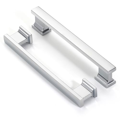 FABERHOM Chrome Plated Cabinet Handles,10 Pack 5 Inch(128mm) Hole Centers Kitchen & Bathroom Drawer Pulls,Solid Zinc Alloy Drawer Handles.