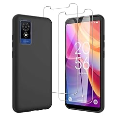JDXHFF Cover Compatibile con TCL 501 (6.0") e 2 Pezzi Pellicola Protettiva in Vetro Temperato - Nero Morbido Silicone Custodia Protettivo TPU Protezione Case Black