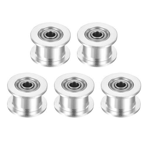 QUARKZMAN 2GT Riemenscheibe Zahnlos 3mm Bohrung Aluminium Zahnriemenscheibe für 6mm Breite Zahnriemen für 3D-Drucker, CNC, Umlenkrolle Pulley-5 Stück Silber