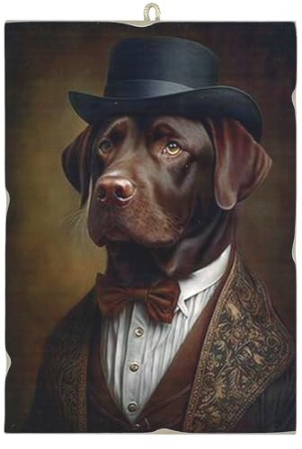 KUSTOM ART Tableau de style vintage série animaux Aristocratiques chien labrador de collection imprimé sur bois 25 x 18 cm