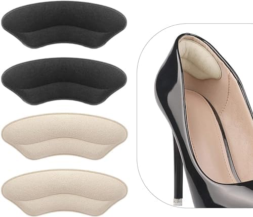 MATIE FIX Heel Grips Liner Cushions Inserts for Loose Shoes, Heel Pads Snugs for Shoe Too Big Men Women, Filler Improved Shoe Fit and Comfort, Prevent Heel Slip,Blister (4 Pairs )(Pale Apricot+Black)