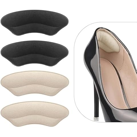 Heel Grips Liner Cushions Inserts for Loose Shoes, Heel Pads Snugs for Shoe Too Big Men Women, Filler Improved Shoe Fit and Comfort, Stop Heel Slip and Blister (4 Pairs) (Pale Apricot+Black) Cover
