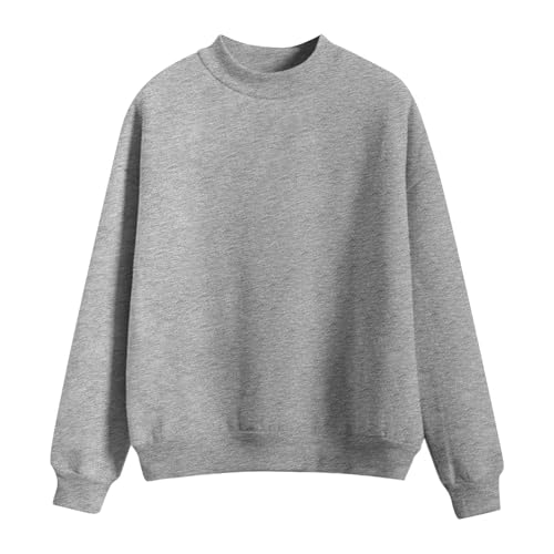Mockneck Sweatshirt Teens Girls Plain Loose Fit Crewneck Pullover Casual Long Sleeve Kids Fall Drop Shoulder Tops