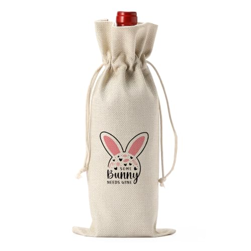 Funny Easter Wine Bag Pink Bunny Ears Decorations Easter Basket Easter Holiday Gifts for Women Men Easter Wine Bag Gifts for Wine Lover Easter Party Decorations