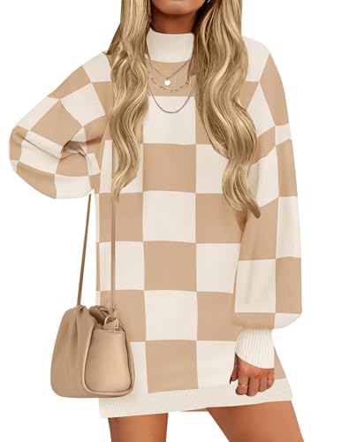 ZESICA Women's 2025 Fall Turtleneck Sweater Dress Oversized Long Lantern