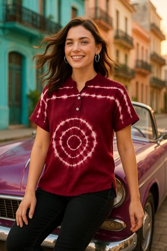 Image of Maaesa Women Handcrafted Tie & Dye Rayon Top | Regular Fit|Lightweight & Breathable Fabric | Casual Wear & Office Wear
