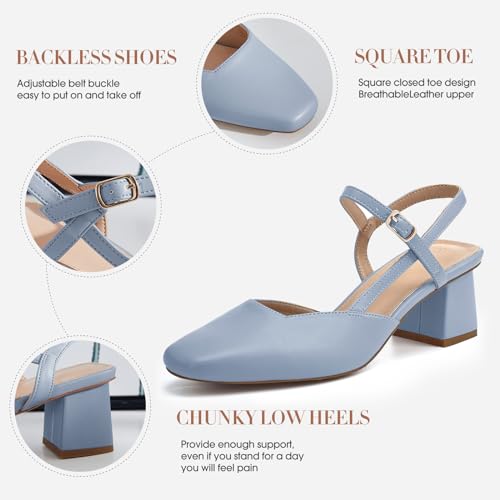 Rilista Women's Slingback Chunky Low Heels Closed Square Toe Heel Wedding Party Dress Pumps Shoes Blue by Rilista - Used condition - US$34.35