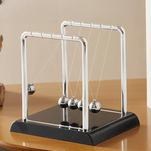 Newtons Cradle Balance Pendulum Balls, Swinging Kinetic Balls with Black Base, Science Physics Educational Learning Tool, Office Home Creative Decoration, Stress Relief Fidget Desk Toy (Medium) by UOUVOSTA - Used condition - Image 4