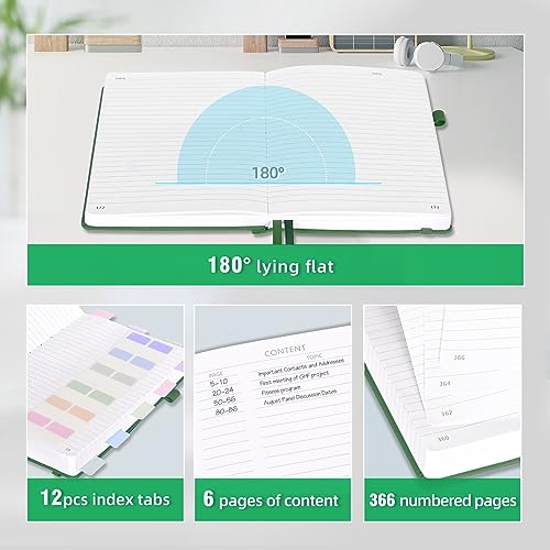 Journal Notebook with 365 Numbered Pages, Large B5 College Ruled Notebook for Work, Hardcover Leather Journal for Women Men, Lined Journals Notebook with Index Stickers for Writing, 7.6" X 10", Green by Billtigif - Image 6