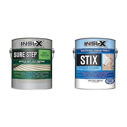 Insl-X Su030809A-01 Sure Step Acrylic Anti-Slip Coating Paint, 1 Gallon, Gray Pearl & Sxa11009A-01 Stix Acrylic Waterborne Bonding Primer, 1 Gallon, White #TOP29