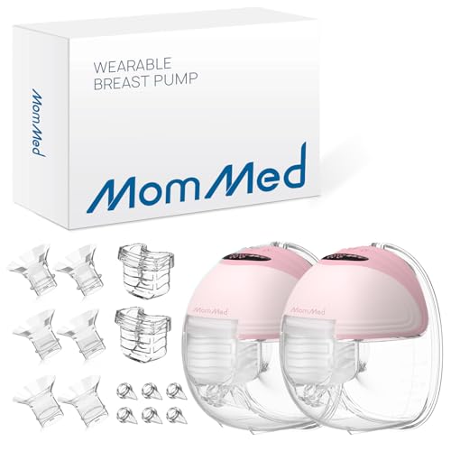 MOMMED Double Breast Pumps, Breast Pumps Hands Free with 3 Mode & 12 Levels, Rechargeable, Leak-Proof Design Electric Breast Pumps, 24 mm Wearable Breast Pumps, Includes 17/19/21 mm Flange I