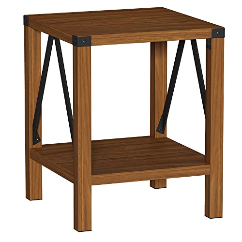 Treocho Farmhouse End Side Table, Rustic Vintage Nightstand With Shelf For Living Room, Bedroom, Walnut #TOP7