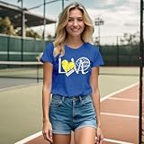 NEWKA Tennis Shirt Women Funny Game Day T-Shirts Tennis Love Heart Tee Tops