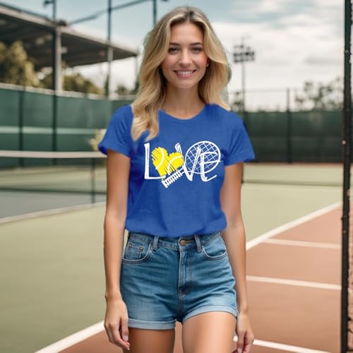 NEWKA Tennis Shirt Women Funny Game Day T-Shirts Tennis Love Heart Tee Tops