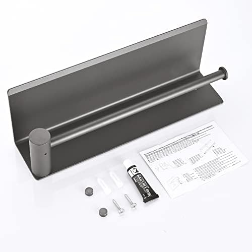 HANFU Kitchen Roll Holder Wall Mounted, Kitchen Paper Towel Rack Self Adhesive No Drilling, Aluminum Kitchen Roll Holders with Spacious Storage Shelf for Kitchen Bathroom, 34cm/13.4in, Gray
