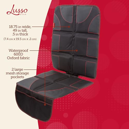 image for Lusso Gear Car Seat Protector - 1-Pack, Black with Red Stitching, Univ