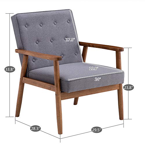 JOYBASE Mid-Century Retro Modern Accent Chair - Wood Frame and Fabric Upholstered, Arm Chair for Living Room (Grey)