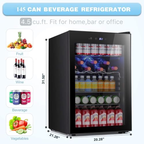 Image of Antarctic Star Beverage Refrigerator -145 Can Mini Fridge for Soda Beer or wine,Small Drink Dispenser, For Office or Bar with Adjustable Removable Shelves，4.5 Cu. Ft. (Black)